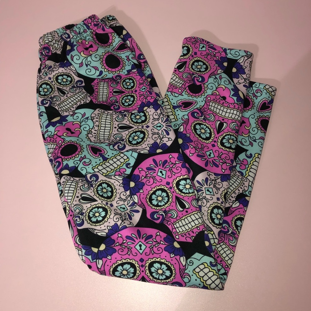 Sugar skull fleece lined leggings